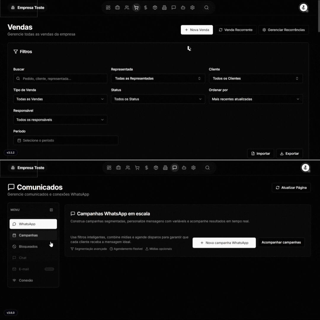 Prévia visual da atualização